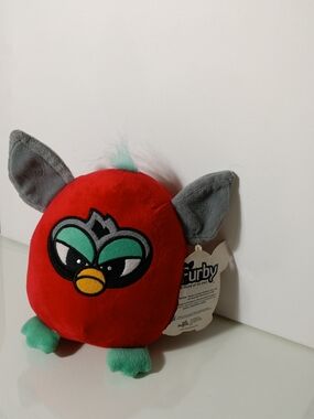 Furby Red Angry Birds Plush Toy with Mint Green Accents.
